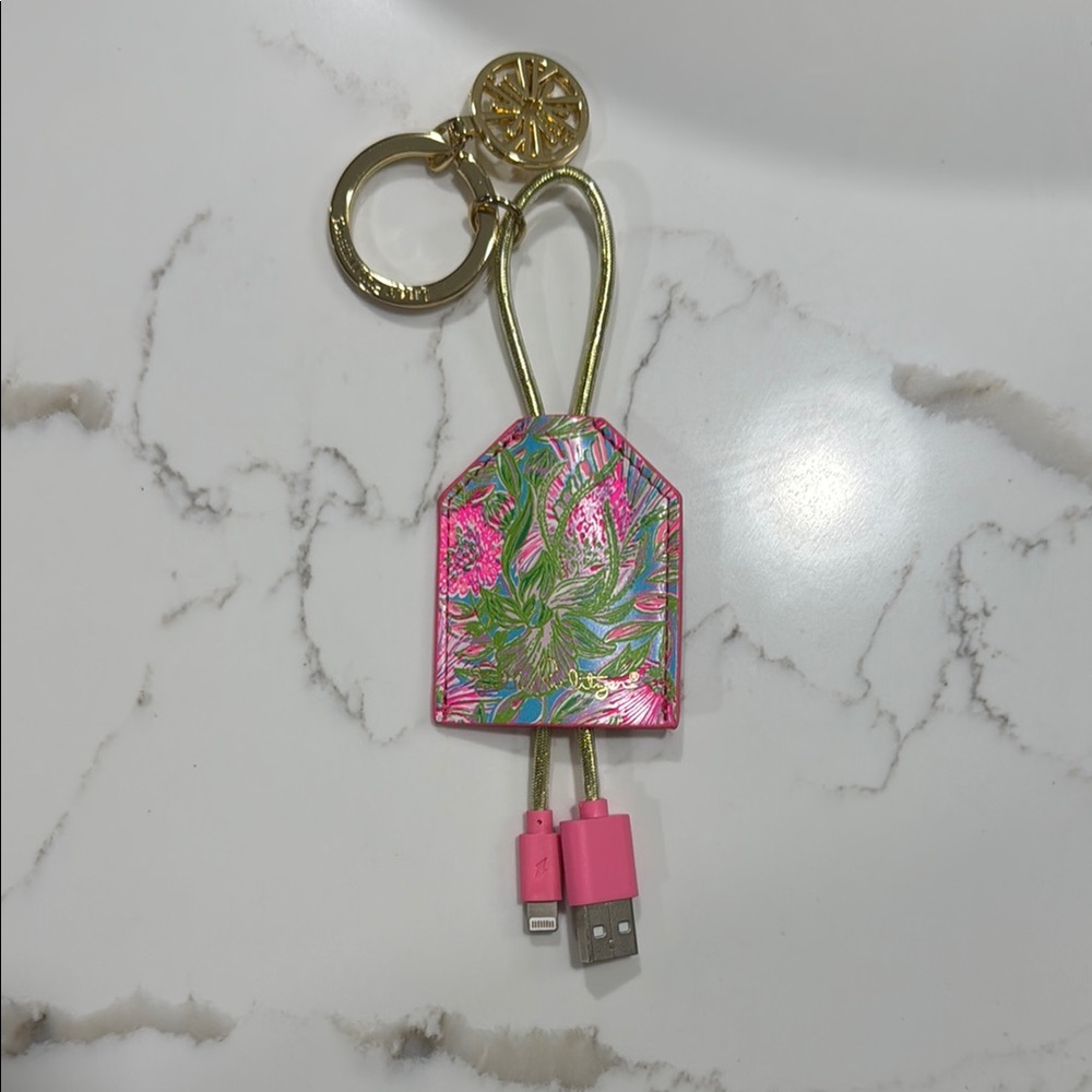 Lilly Pulitzer Pink and Gold Charging Cable Keychain
